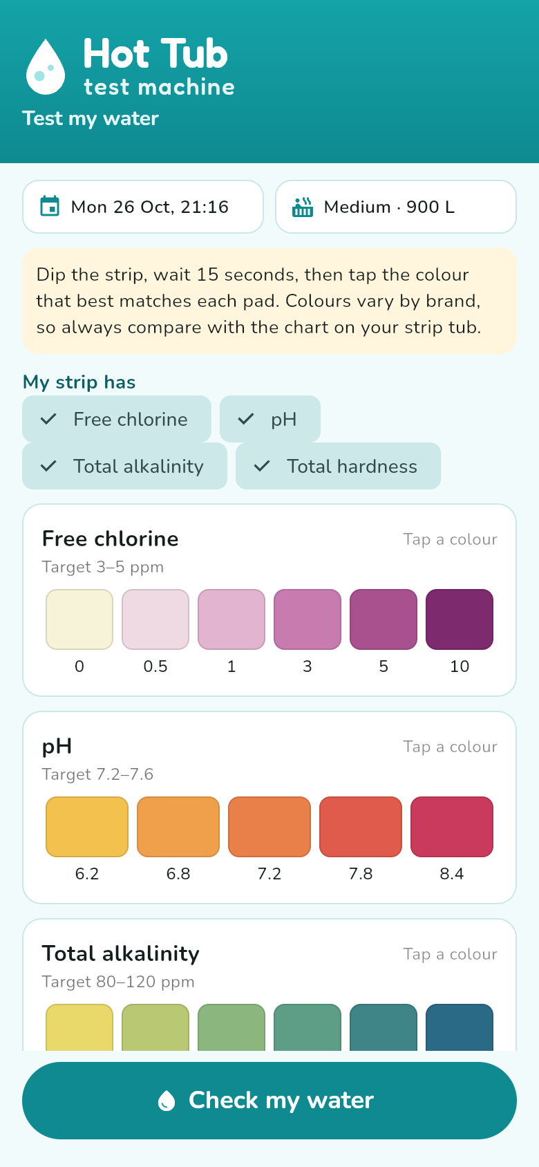 Test strip input screen